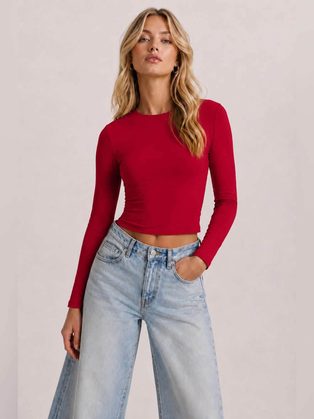 Susana Monaco Long Sleeve Crew Top Berries Red Medium NWT Stretch Jersey USA - Picture 5 of 5